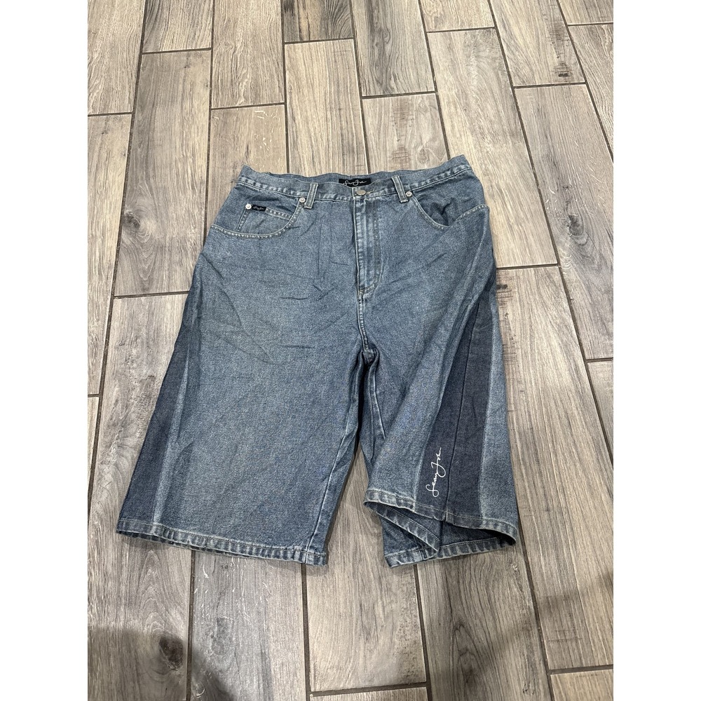 Vintage Sean John Men's Size 34 Baggy Denim Shorts Blue Embroidered 100% Cotton